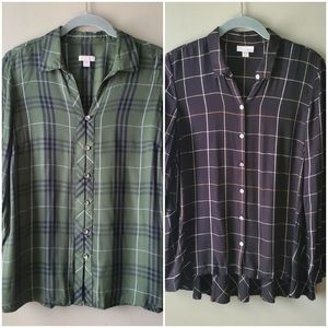J. Jill Women's Plaid Windowpane Button Up Shirt Lot of 2 Size: Small Petite